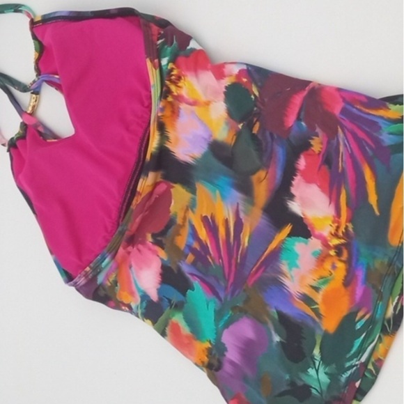 Lauren Ralph Lauren Jungle Paradise High-Neck Halter Tankini Top swimsuit - Picture 6 of 10